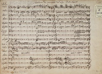 Page of musical score of minuets in 5 cadences for piano, K 568